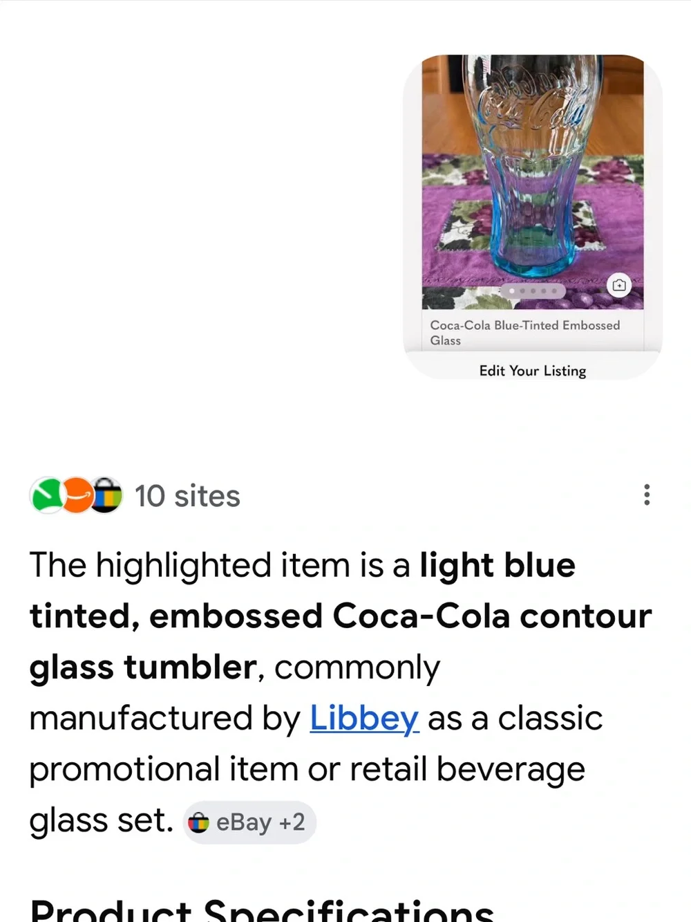 Vintage Coca-Cola Blue-Tinted Embossed Glass